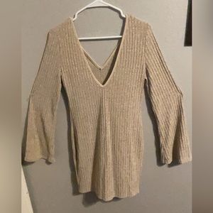 Tan short long sleeves and v neck dress #13